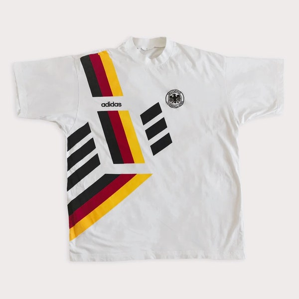 RARe Vtg 80s 90s ADIDAS GERMANY t shirt • Football Soccer Hip Hop Rap Vintage Retro Old School World cup Streetwear Boxy Oversize /sz L - XL