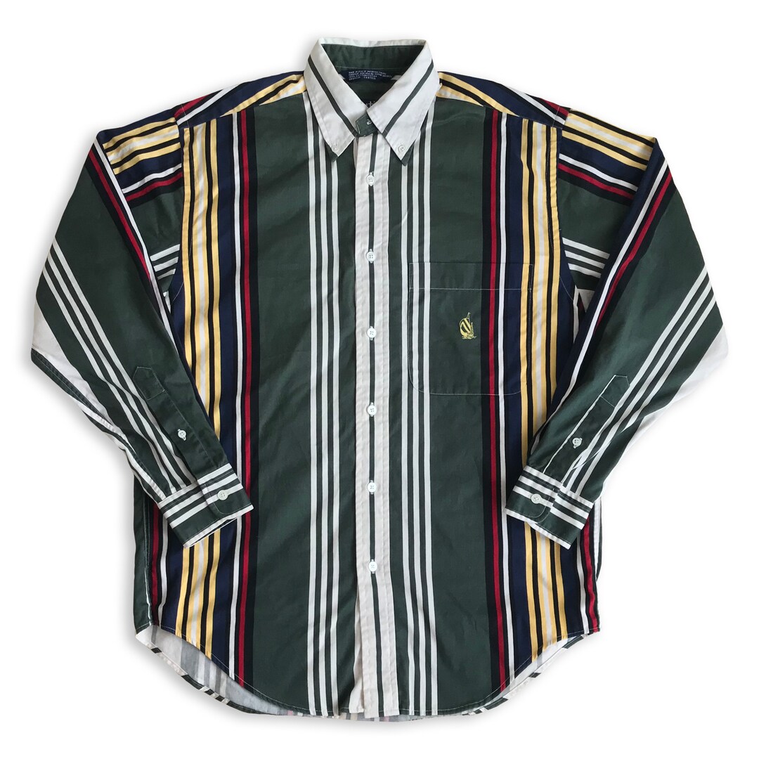 90'S NAUTICA Multi-stripe Long Sleeve Button-down Striped Shirt Men's Size L Vintage /eaa493409