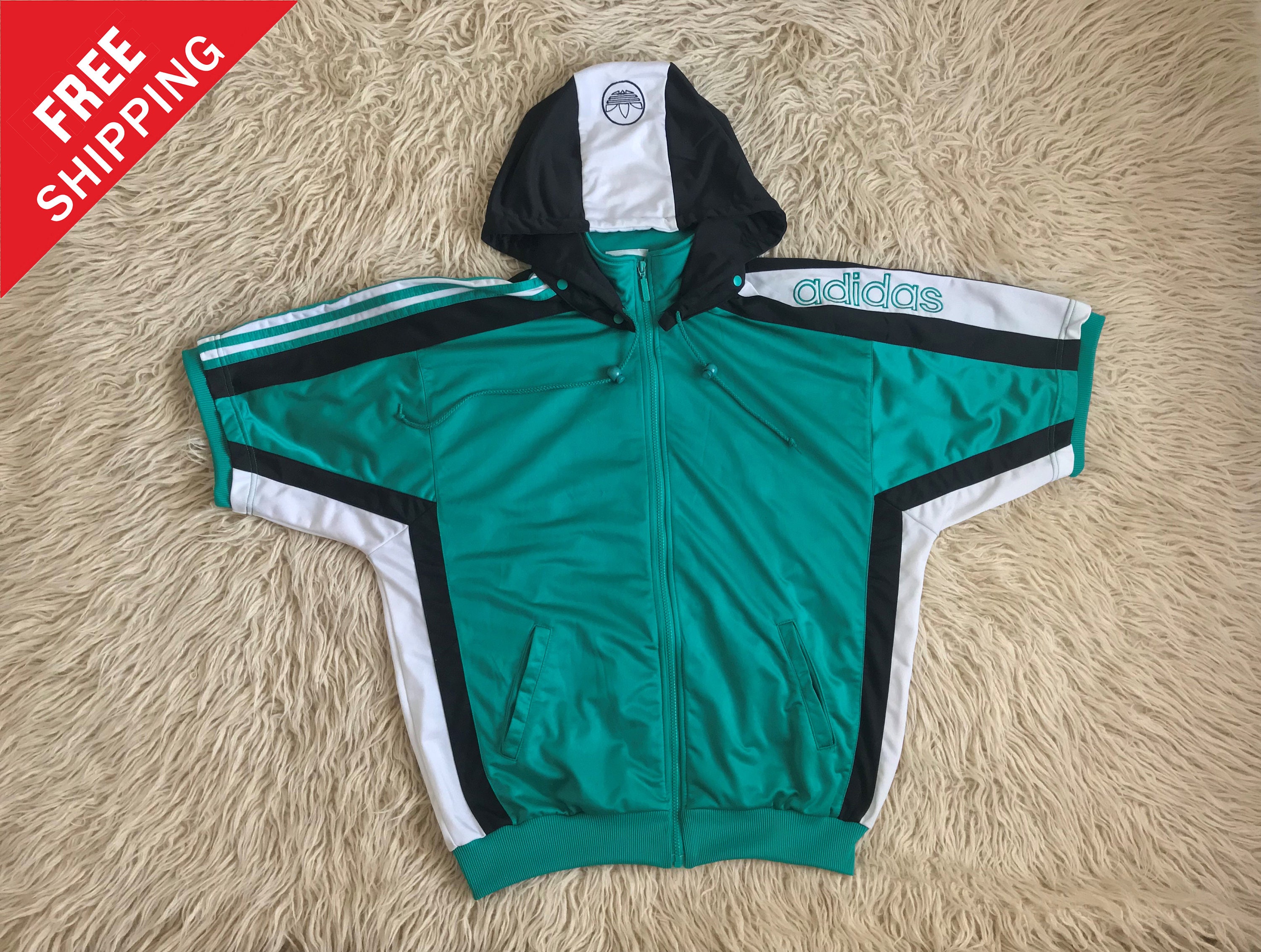 Vtg 90s ADIDAS track jacket hoodie vest 80s Hip hop Rap | Etsy