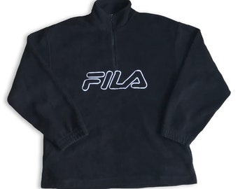 Vtg 90s FILA fleece jacket • 80s Y2K Vintage Retro Old school Hip Hop Rap Nike Karl Kani Jordan Starter Sweatshirt Half zip Boxy / size M