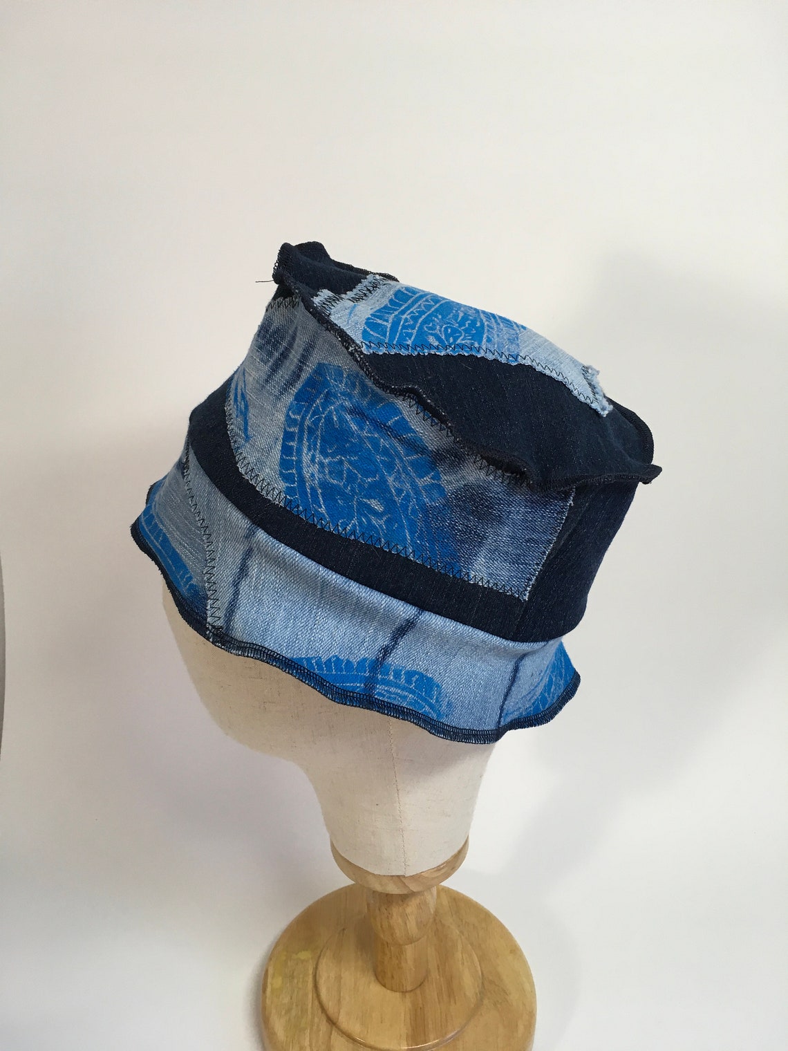 Denim upcycled stretch bucket hat adult one size ooak Etsy