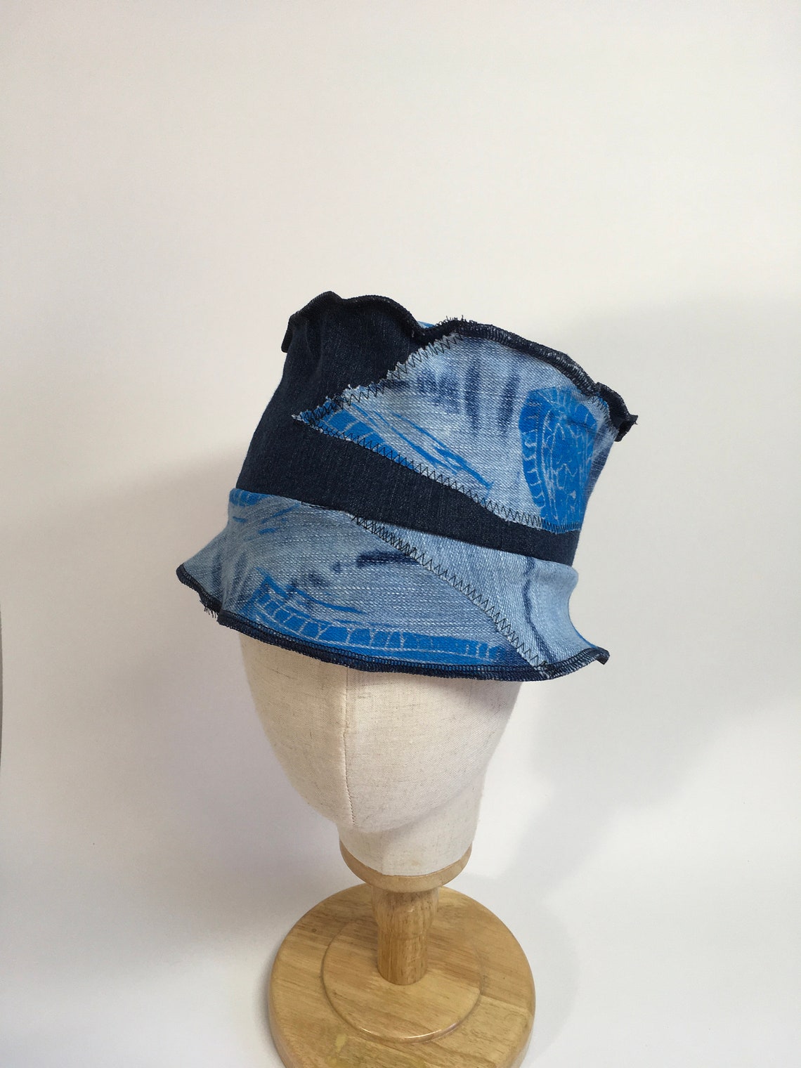 Denim upcycled stretch bucket hat adult one size ooak Etsy