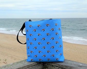 Sea Turtle Print Tote Bag: Eco-Friendly Reusable Beach Bag