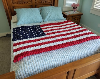 American Flag Knitting Pattern and Tutorial Instructions for Bulky Yarn, Chunky Knit Blanket Knitting Pattern, Patriotic DIY US Flag Pattern