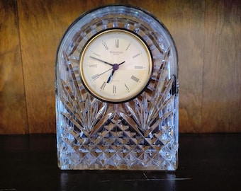 Waterford Crystal Dome Clock, Large 6 1/4 inch, Gold Face, Discontinued, Ireland