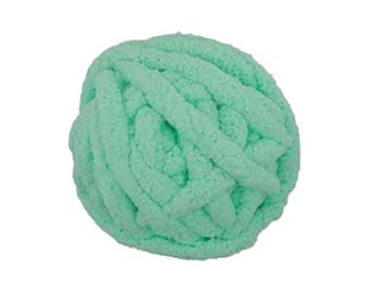 Mint Green Chunky Chenille Yarn: Jumbo Vegan Polyester, 28 Yards