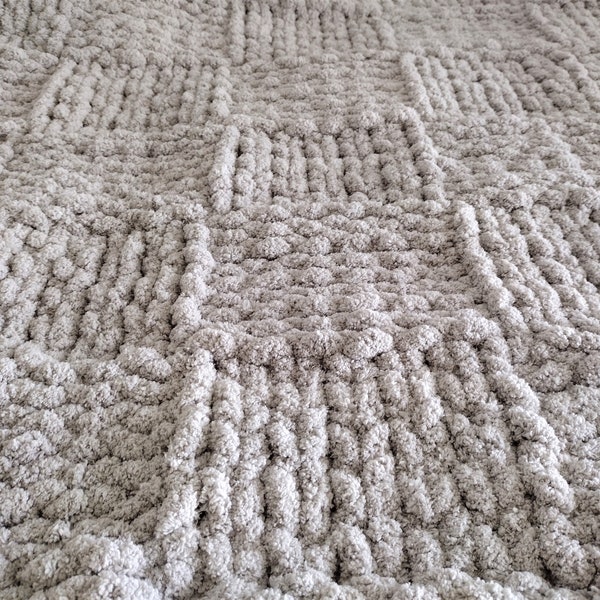 Chunky Knit Blanket Knitting Pattern, Basket Weave Knitting Pattern and Tutorial Instructions, Chunky Throw Blanket DIY