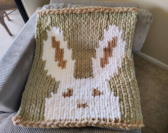 Easter Bunny Baby Blanket Knitting Pattern and Tutorial Instructions, Chunky Knit Blanket Knitting Pattern, Rabbit Baby Blanket DIY