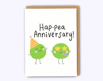 Cute anniversary card, funny peas card, happy anniversary pun card, funny boyfriend card, greeting cards, girlfriend, funny bff card