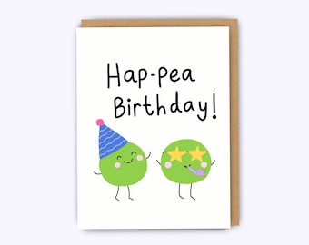 Cute birthday card, funny peas card, happy birthday pun card, funny boyfriend birthday card, greeting cards, girlfriend, funny bff card