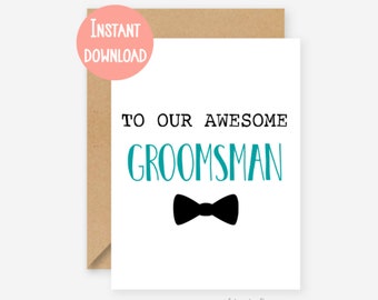 Printable card, groomsman card, groomsman thank you, wedding thank you, wedding party, wedding card pack, wedding cards, groomsman gift, pdf