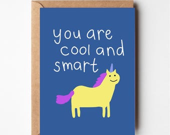 Funny card, Cool and Smart, So proud of you, Birthday card, funny graduation card, congrats card, congratulations card, love, promotion card