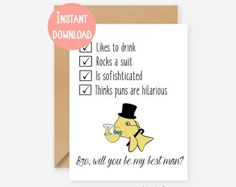 Printable card, Best man card, best man proposal card, funny best man card, wedding card, wedding, best man gift, will you be my best man