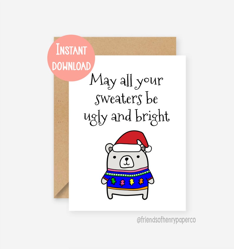 Printable Christmas Card, Funny Christmas Card, Christmas Sweaters ...