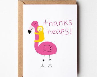 Flamingo thank you card, thanks heaps, thank you friend card, friendship cards, thank you for being there, thank you, card, greeting card