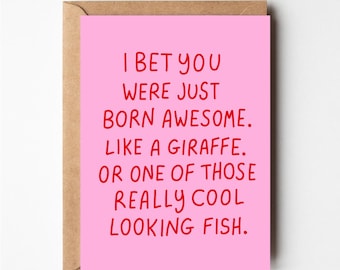 Born awesome card, funny birthday card, giraffe card, funny birthday card, funny boyfriend birthday card, cards, friend cards, love