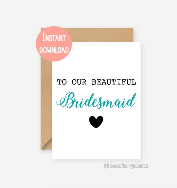 Printable Card Bridesmaid Card Bridesmaid Thank You Wedding | Etsy