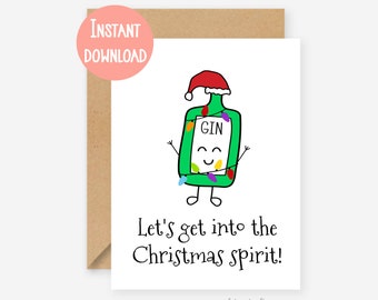 Printable christmas card, funny christmas card, gin card, christmas card pack, funny cards, christmas card husband, christmas cards funny