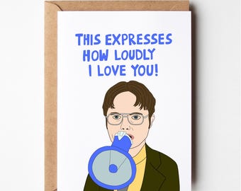 Dwight card, Valentine's day card, Love you loudly, the office card, funny anniversary card, funny boyfriend birthday card, greeting card