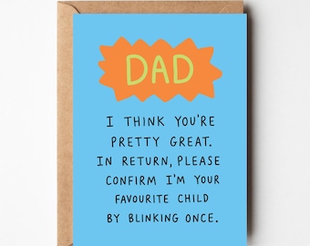 Funny dad card, dad christmas, favourite child card, dad gifts, cards, fathers day card, funny dad birthday card, father birthday card, love