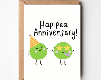 Cute anniversary card, funny peas card, happy anniversary pun card, funny boyfriend card, greeting cards, girlfriend, funny bff card