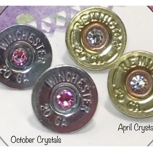Shotgun Shell 20 Gauge Stud Earrings , Womens Jewelry Gifts , Crystal Birthstone Jewelry image 7