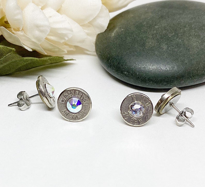 Ammo Bullet Stud Earrings With Genuine Crystal 9mm Studs Etsy