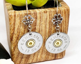 Womens Shotgun Shell 12 Gauge Birthstone Earrings - Handmade Gifts , Ammo Jewelry , Shotgun Shell Jewelry
