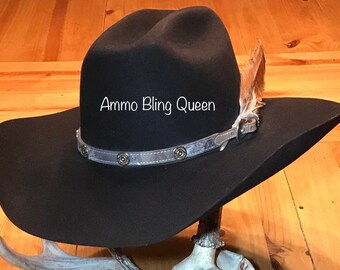Mens Camo Custom Bullet Leather Hat 