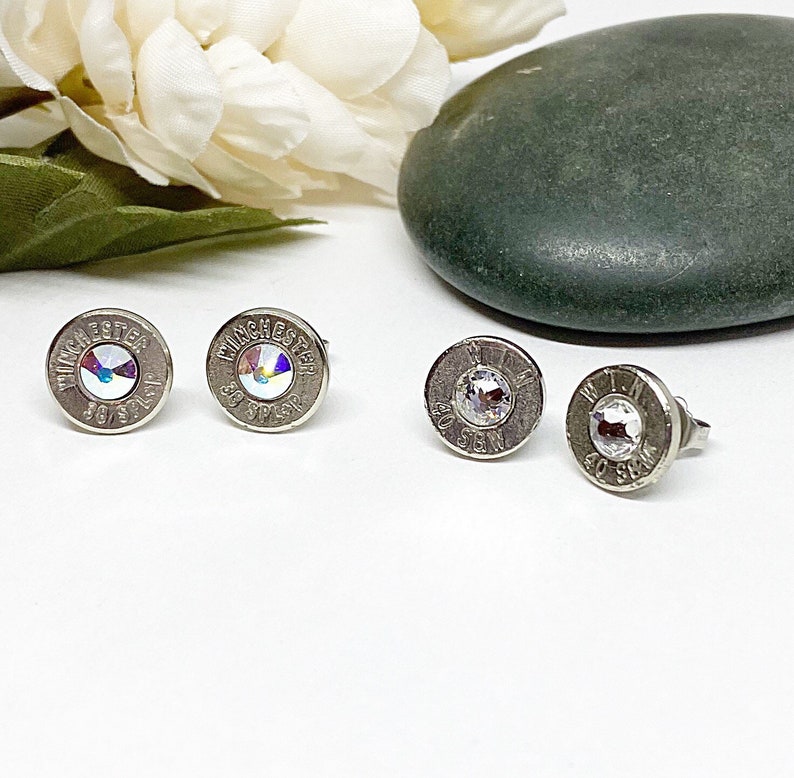 Ammo Bullet Stud Earrings With Genuine Crystal 9mm Studs Etsy