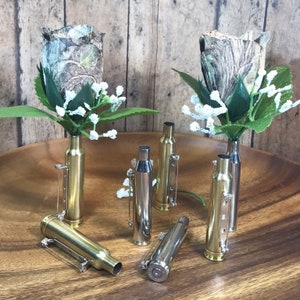 Bullet Boutonnière In Brass Or Nickel Options Wrapped in Color Wire Or Custom Lettering , 223 , 30-06 Brass Or Nickel Flower Not Included