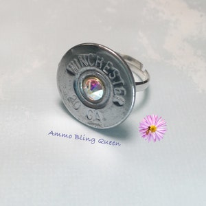 Shotgun Shell 20 Gauge Ring With Crystal , Ammo Ring , Bullet Ring
