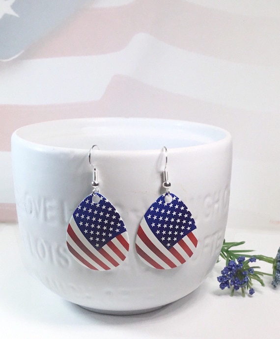 Patriotic US American Flag Fishing Lure Earrings , Fishing Jewelry , 4th of  July 