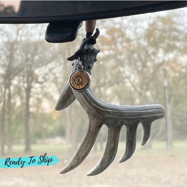 Bullet Faux Antler Big Rack Rearview Mirror Hanger , Auto Accessories  , Bullet Jewelry , Gifts For Hunters , Deer Truck Charm