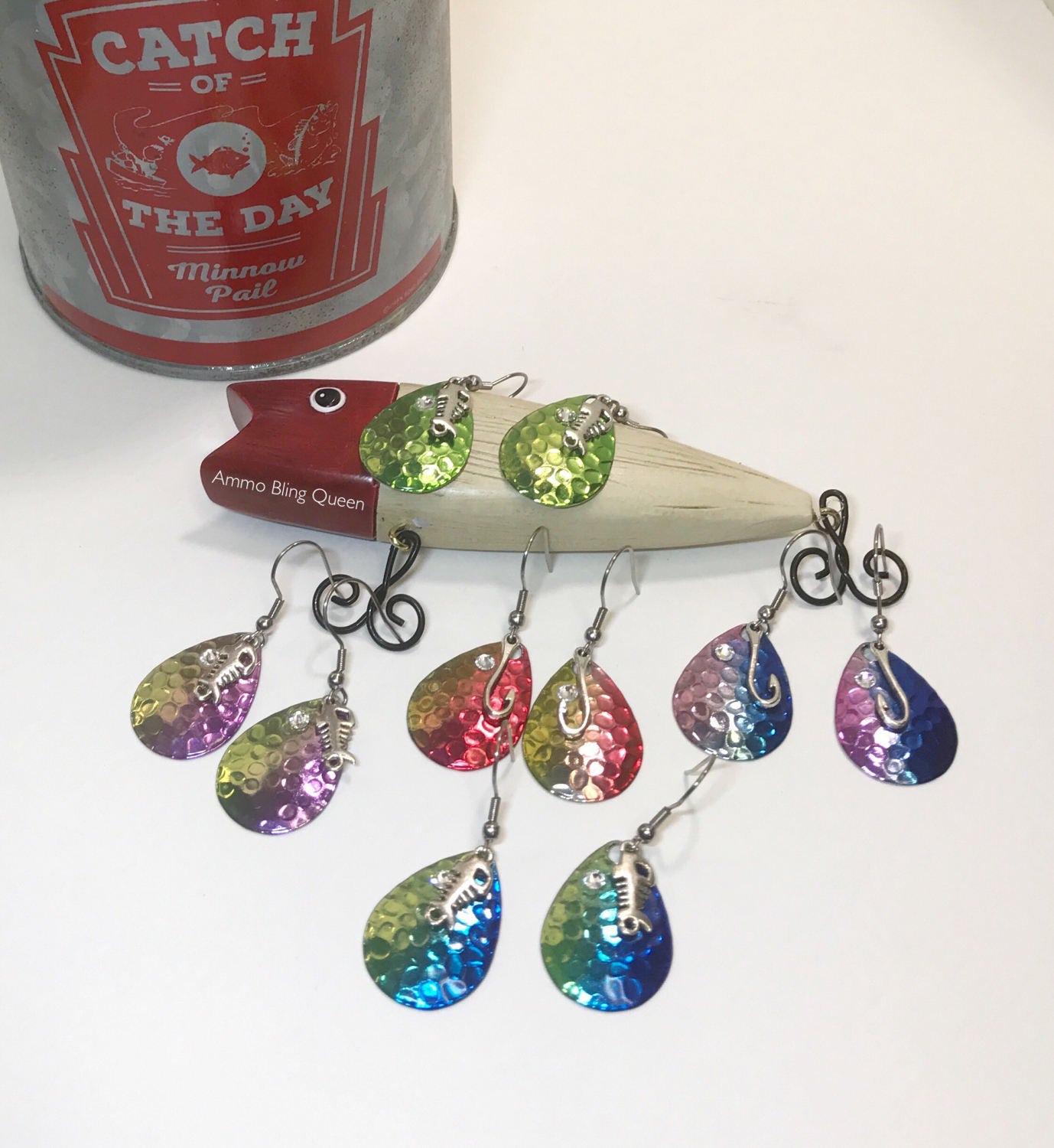 Fishing Lure Earrings Catch of the Day With Crystals , Fishing Jewelry ,  Colorful Earrings , Fishing Gifts , Spinner Earrings - Etsy