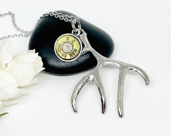 Bullet Deer Antler Necklace Unisex Men Or Women , Bullet Jewelry , Ammo Jewelry , Hunting Gifts