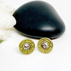 Brass Bullet 45 Auto Stars Stud Earrings With Crystals  , Womens Custom Jewelry Gifts , Ammo Jewelry