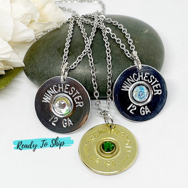 Shotgun Shell  12 Gauge Birthstone Necklace Crystal , Gifts For Women , Ammo Jewelry