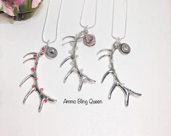 Bullet Deer Antler Crystal Necklace , Ammo Jewelry , Unique Gifts , Womens Jewelry
