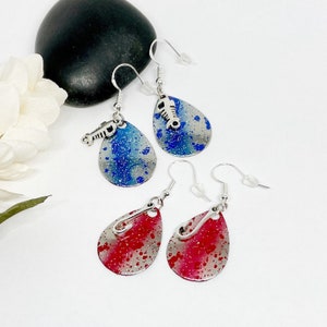 Fishing Lure Earrings Blue Or Red , Fishing Jewelry , Spinner Blades , Patriotic Earrings , Spinner Earrings , Accessories