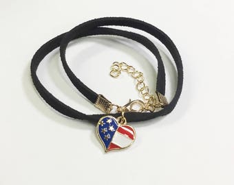 Patriotic US Flag Heart Or Butterfly Choker Necklace