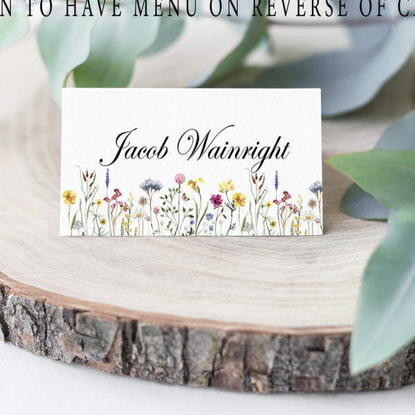 PRINTED Wedding Placecards x10 Wildflower wedding Meadow colourful -Menu choice -Ivory, white - tent card, place card, name card