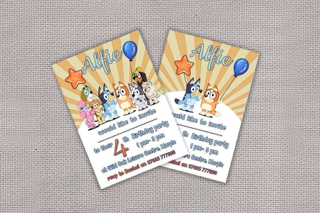 PRINTED Bluey Party Invite Bluey and Bingo/ Bluey and Gang Gender