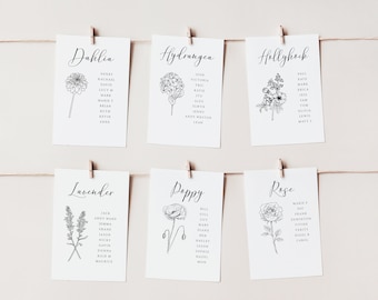 Printed Wedding Table Plan Cards -hand drawn wildflower country kitchen design  -Ivory, white- country wedding - Table names/table plan