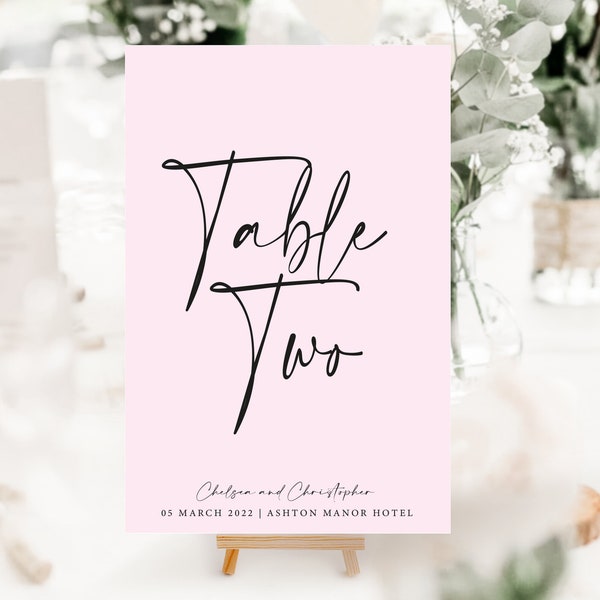 PRINTED Wedding Table Number cards -Modern, classic, simple -blush or baby pink - Table names/Table Numbers script font classic elegant