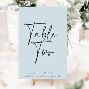 PRINTED Wedding Table Number cards -Modern, classic, simple -dusty blue or baby blue - Table names/Table Numbers script font classic elegant