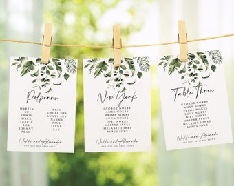 Wedding Table plan cards -Eucalyptus falling foliage  -Ivory, white- greenery foliage wedding - Table names/table plan