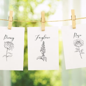 Printed Wildflower Wedding Table Number Cards - Line drawn country kitchen design  -Ivory, white- country wedding - Table names/table plan