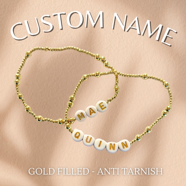 18K GOLD FILLED CUSTOM Bracelet, Anti Tarnish, Waterproof, Personalized Name / Word, Real Gold Jewelry, 2mm & 4mm beads, Hope Unwritten Dupe