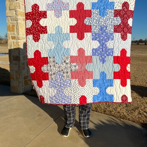 Jigsaw Puzzle Handmade Baby / Toddler / Lap Quilt or Wall Hanging, baby shower gift ideas, nursery bedding, shops nursery decor, Patchwork